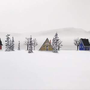 Our Winter Dens, mixed media winter landscape by Natasha Miller | Effusion Art Gallery + Cast Glass Studio, Invermere BC