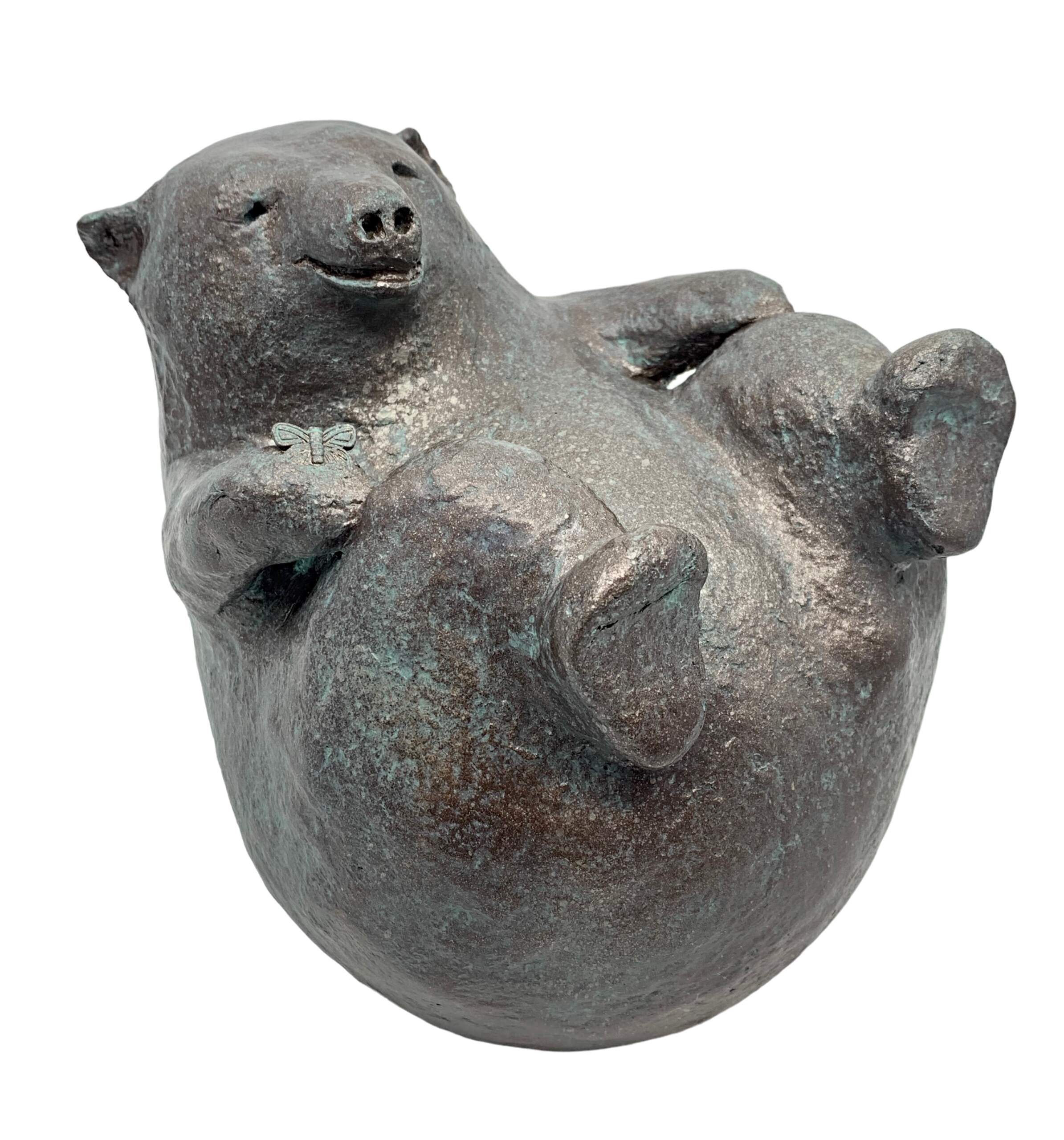 Boat Posing it, mixed media yoga bear sculpture by Karin Taylor | Effusion Art Gallery, Invermere BC