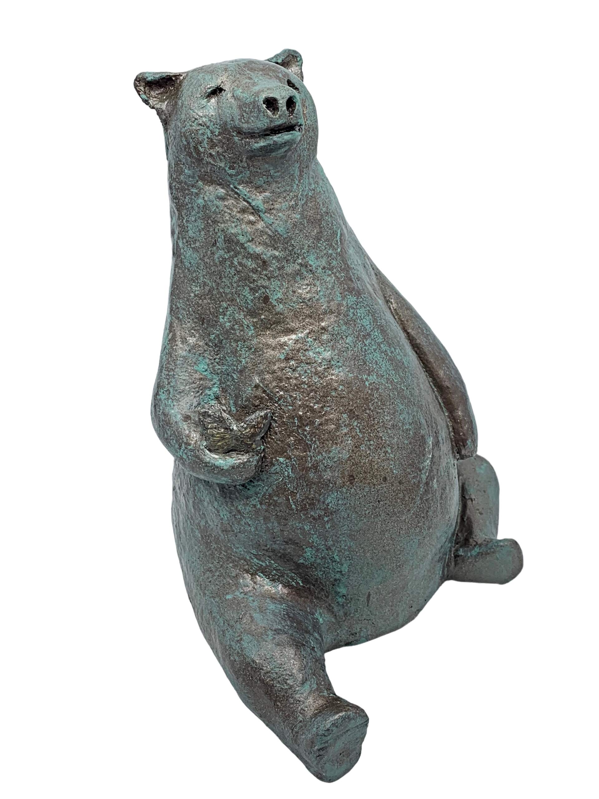 Butterfly Lover, mixed media yoga bear sculpture by Karin Taylor | Effusion Art Gallery, Invermere BC