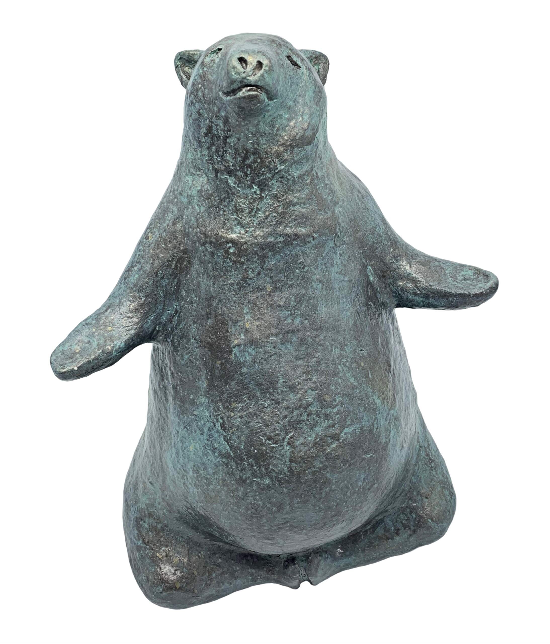 Meditation Bliss, mixed media yoga bear sculpture by Karin Taylor | Effusion Art Gallery, Invermere BC