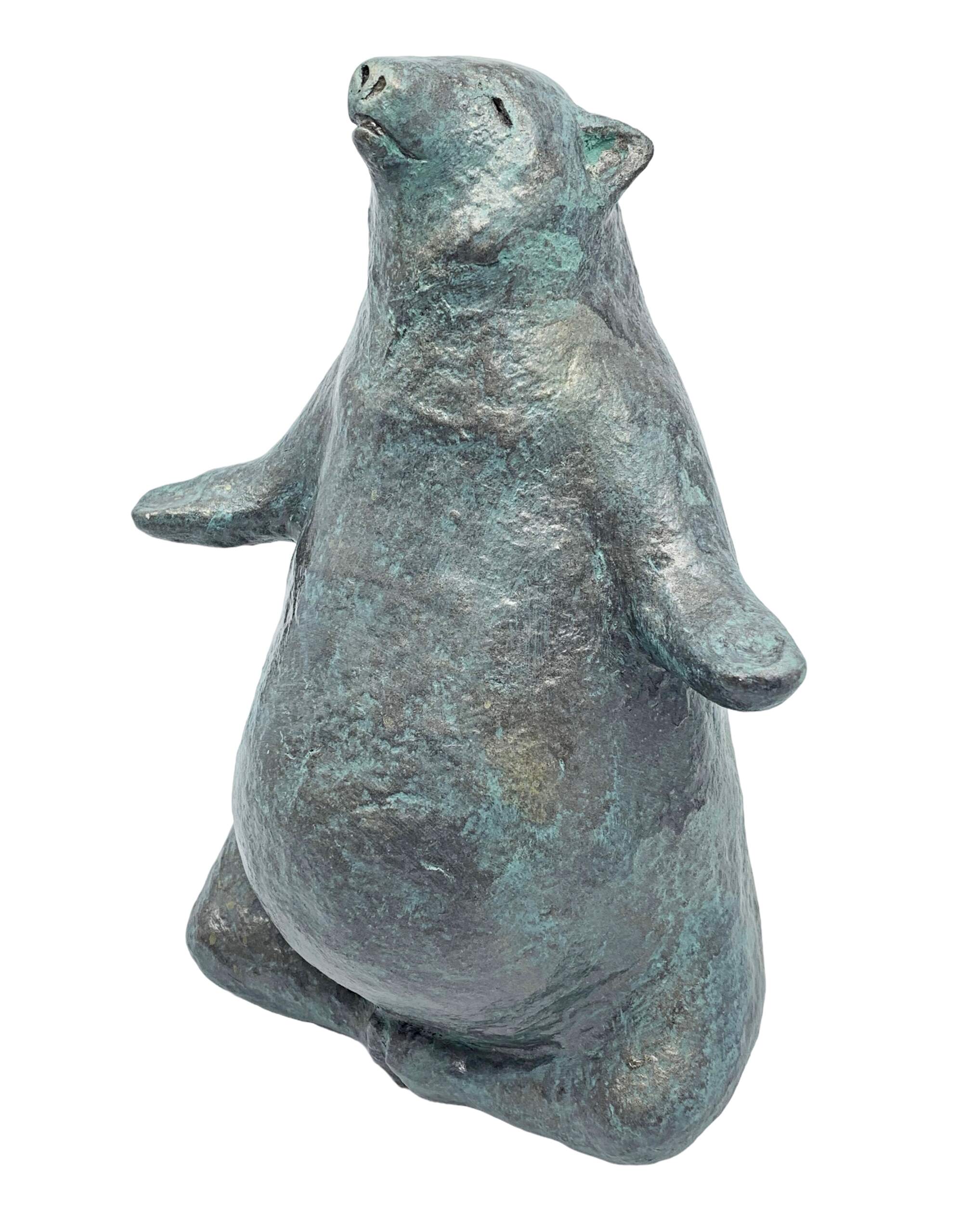 Meditation Bliss, mixed media yoga bear sculpture by Karin Taylor | Effusion Art Gallery, Invermere BC