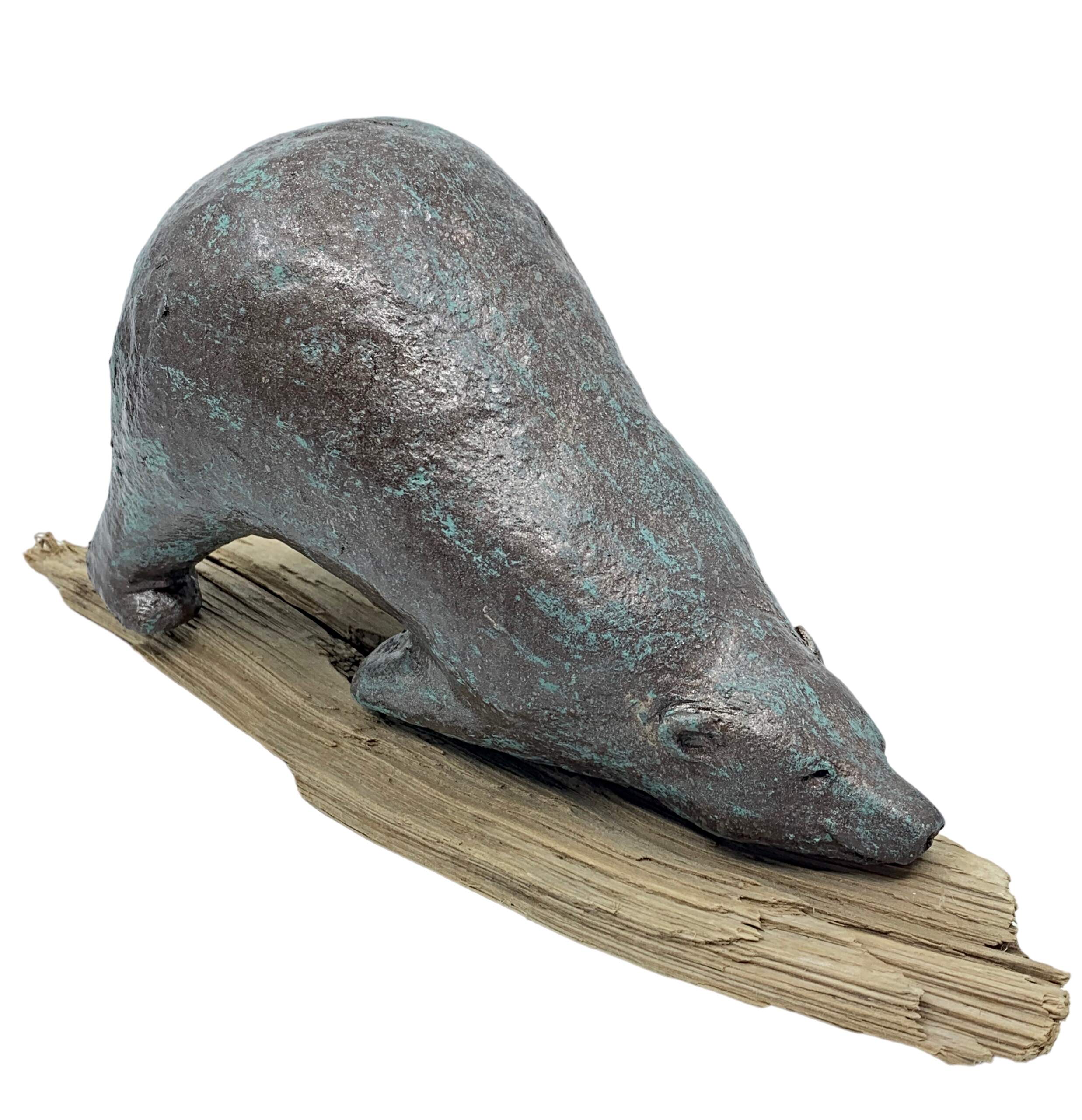 Monday Morning Again, mixed media yoga bear sculpture by Karin Taylor | Effusion Art Gallery, Invermere BC