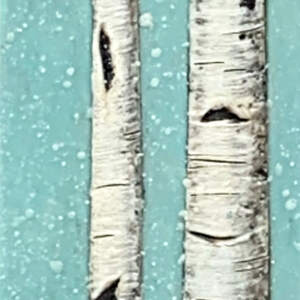 Peaceful Silence, original encaustic winter birch tree painting by Canadian artist Brenda Walker at Effusion Art Gallery in Invermere, BC.