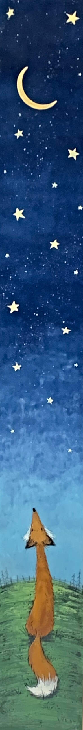 To the Moon and Past the Stars 22, original encaustic fox painting by Brenda Walker at Effusion Art Gallery in Invermere, BC.