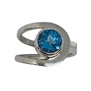 Handmade Swiss blue topaz and silver ring by A&R Jewellery | Effusion Art Gallery + Cast Glass Studio, Invermere BC
