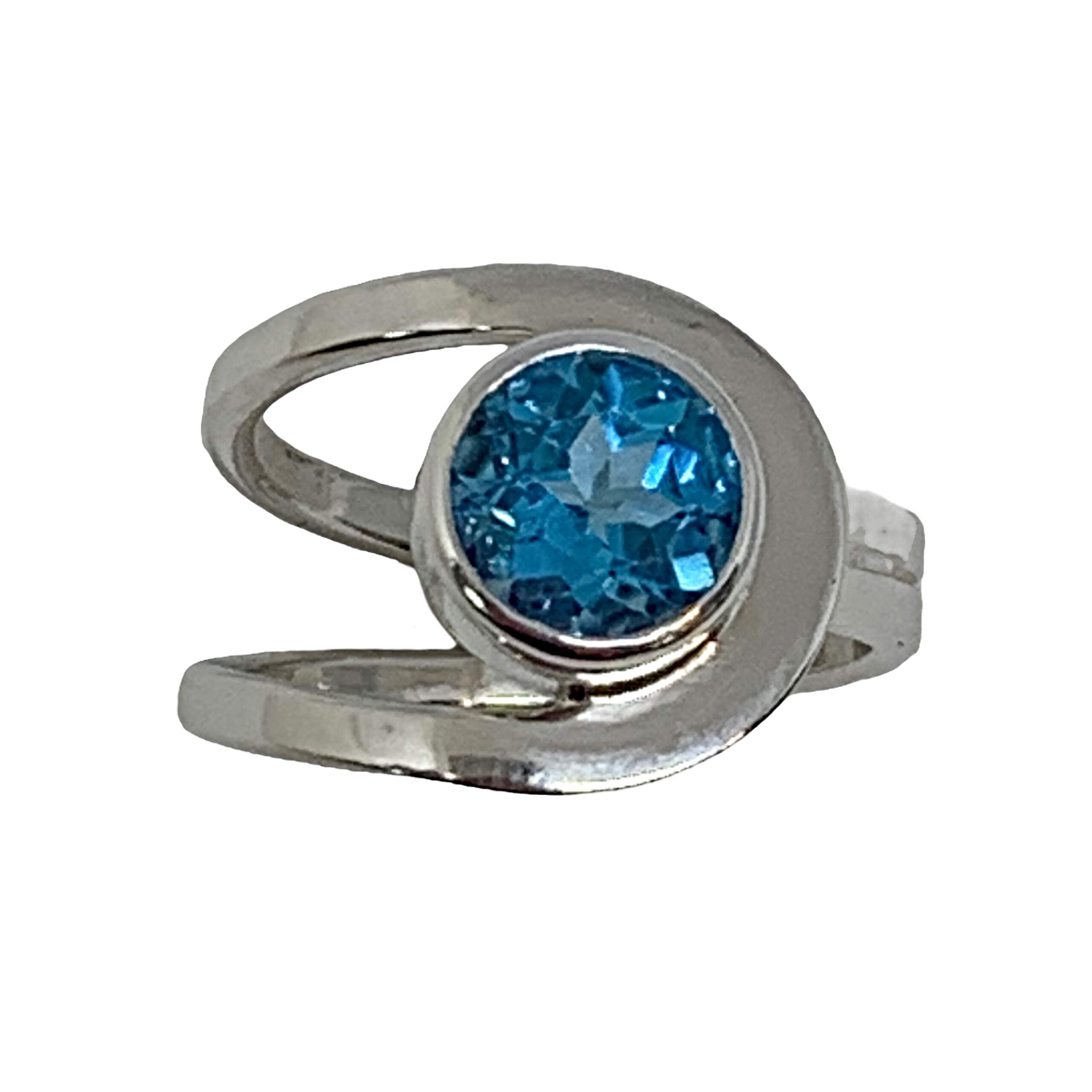 Handmade Swiss blue topaz and silver ring by A&R Jewellery | Effusion Art Gallery + Cast Glass Studio, Invermere BC