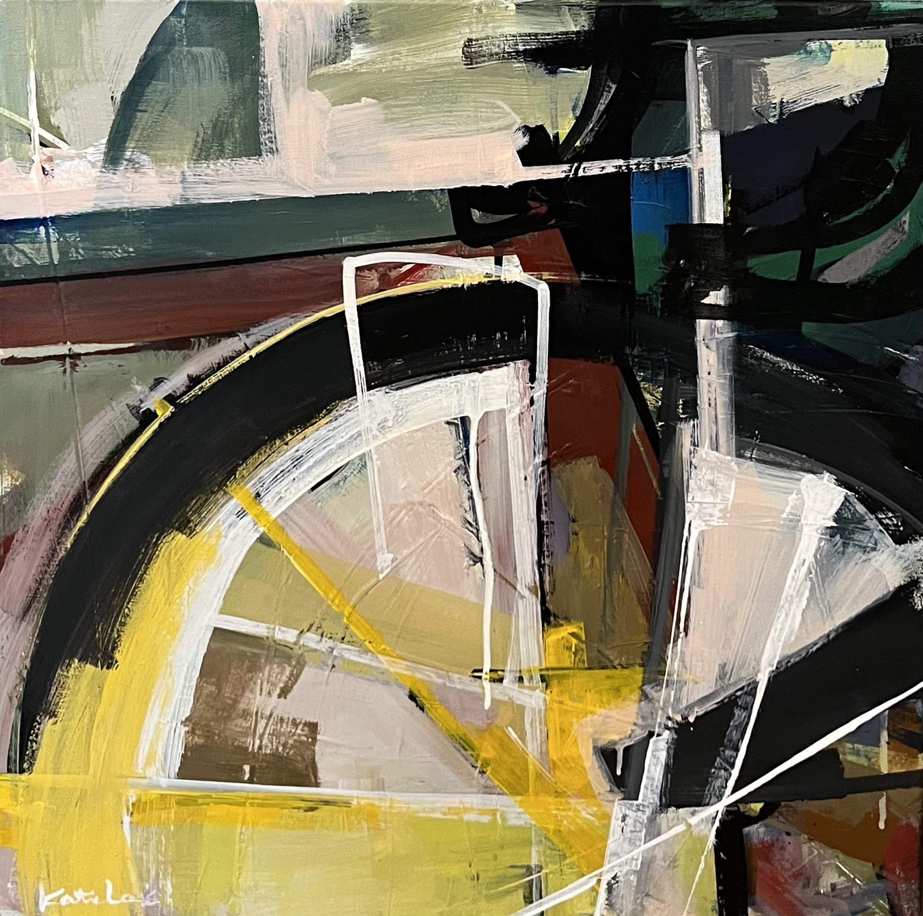Paradox Pair B, acrylic abstract bike painting by Katie Leahul | Effusion Art Gallery + Cast Glass Studio, Invermere BC