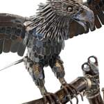 Astrid, reclaimed metal bald eagle, nest, tree, and eggs sculpture by Wendy Stone | Effusion Art Gallery, Invermere BC