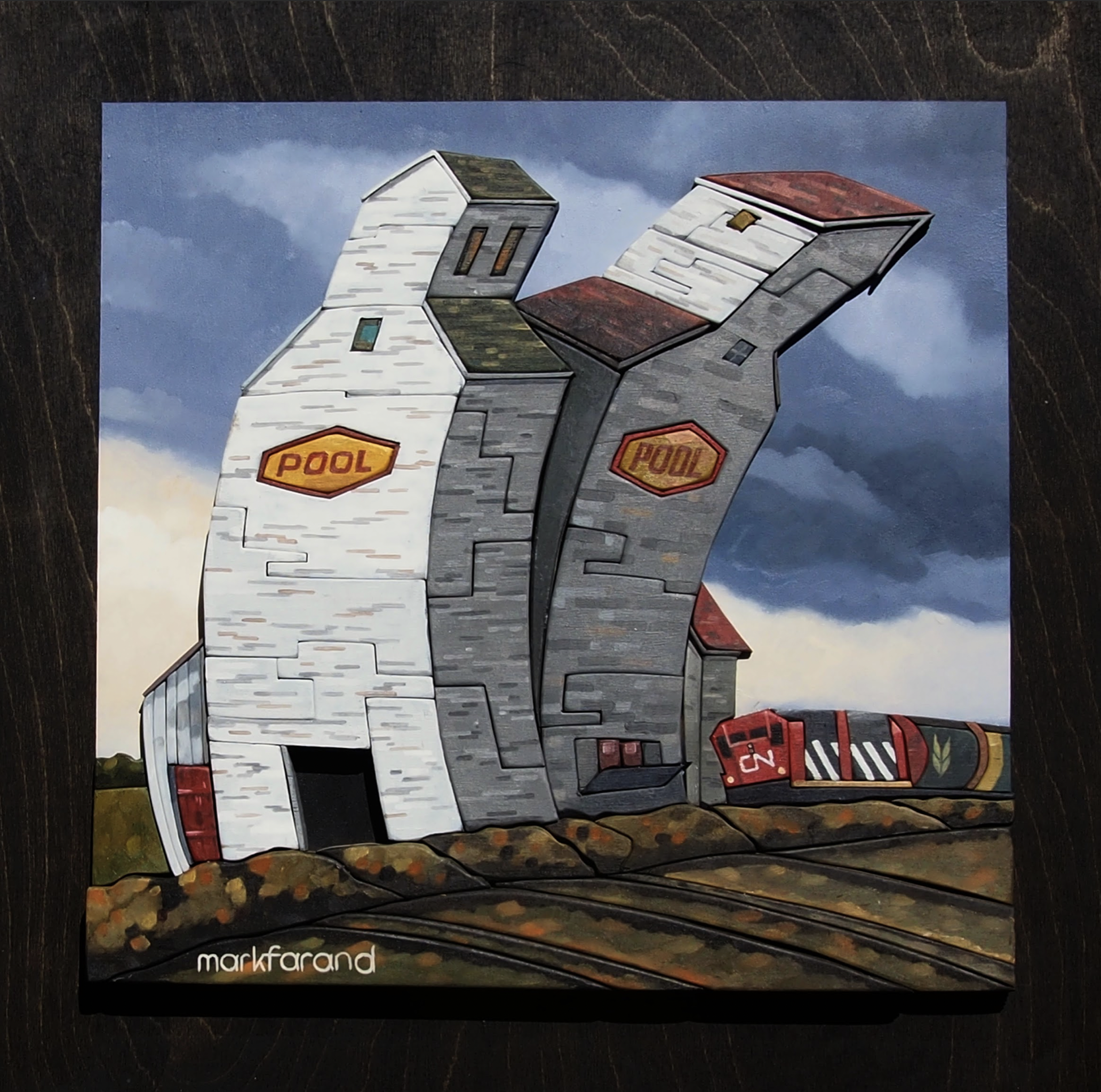 Old Friends, oil and scroll-cut wood prairie landscape by Mark Farand | Effusion Art Gallery, Invermere BC