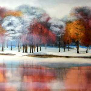 Crimson Chapter, original acrylic landscape painting by Jane Bronsch at Effusion Art Gallery in Invermere BC.