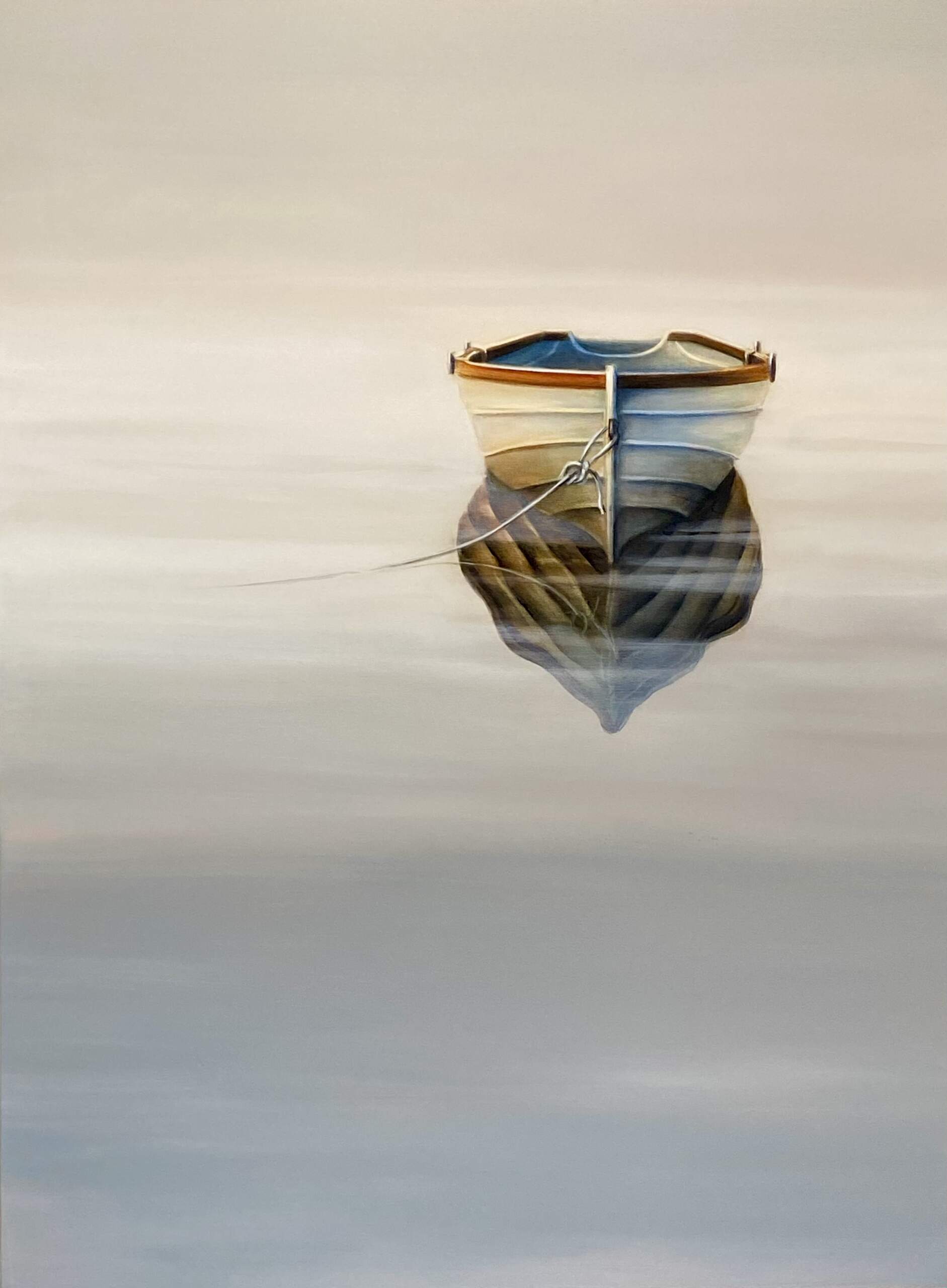 Start the Day, original acrylic boat painting by Jane Bronsch at Effusion Art Gallery in Invermere BC.