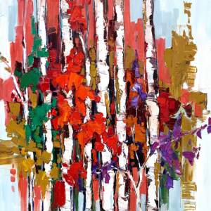 Ever Since, oil birch tree painting by Kimberly Kiel | Effusion Art Gallery, Invermere BC