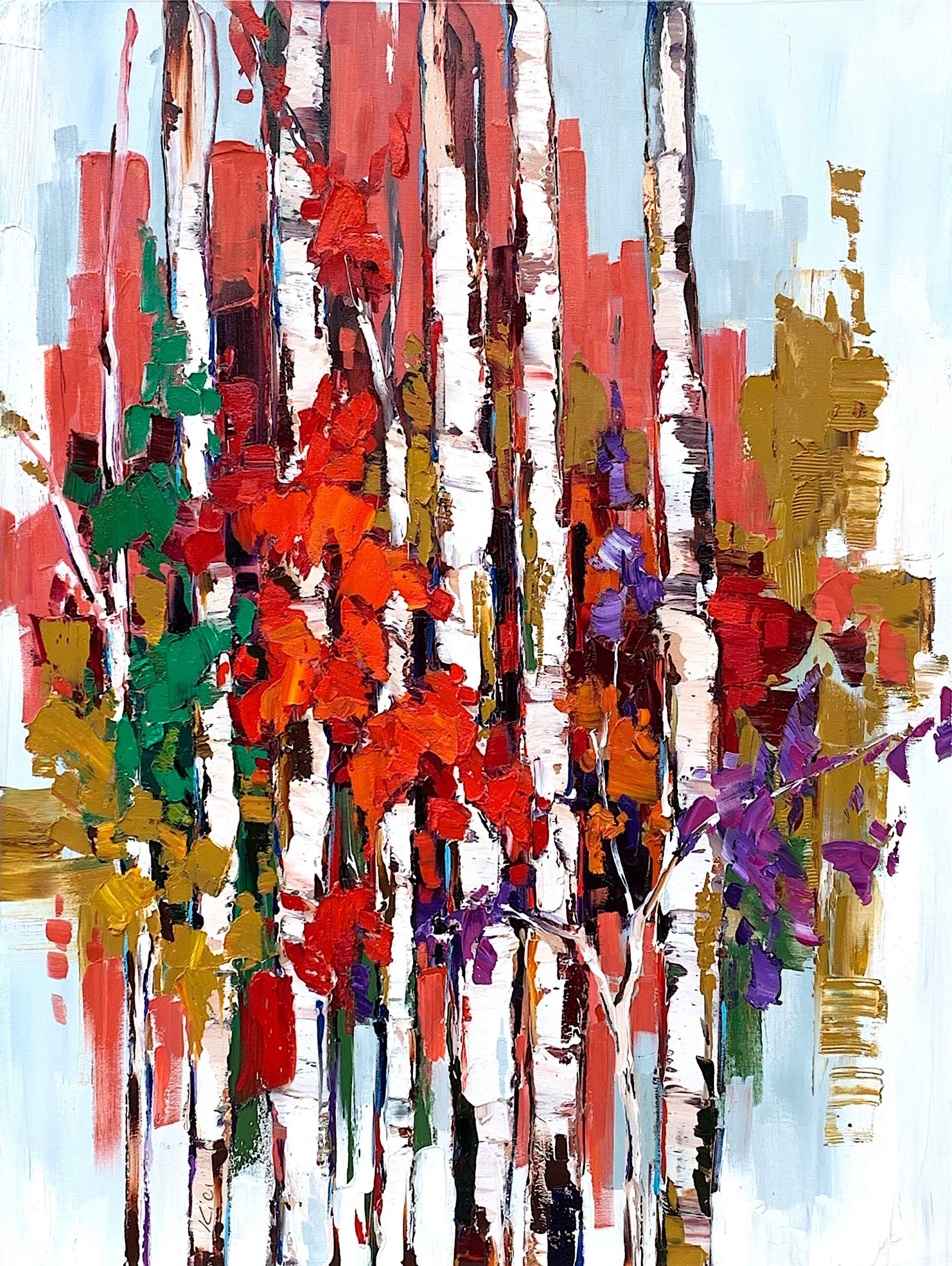 Ever Since, oil birch tree painting by Kimberly Kiel | Effusion Art Gallery, Invermere BC