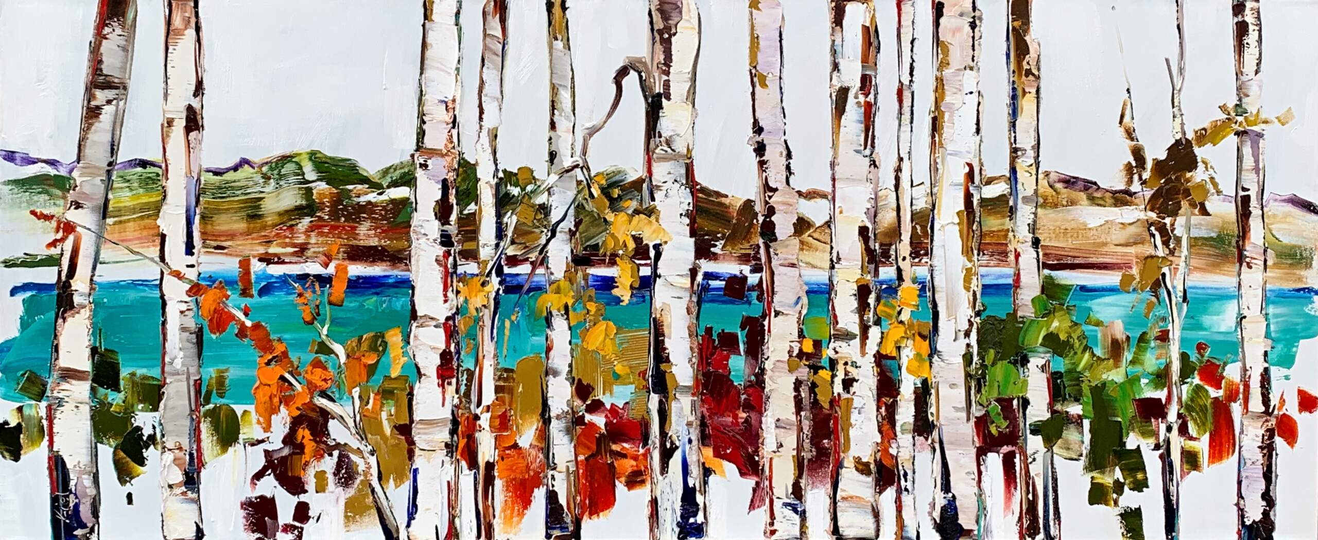Take a Minute, oil birch tree landscape painting by Kimberly Kiel | Effusion Art Gallery, Invermere BC