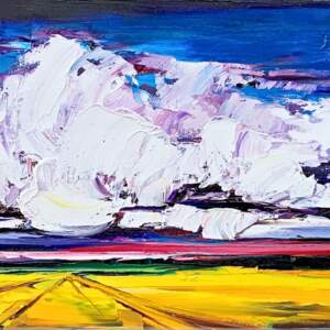 Unexpected and Unpredictable, oil prairie sky landscape painting by Kimberly Kiel | Effusion Art Gallery, Invermere BC