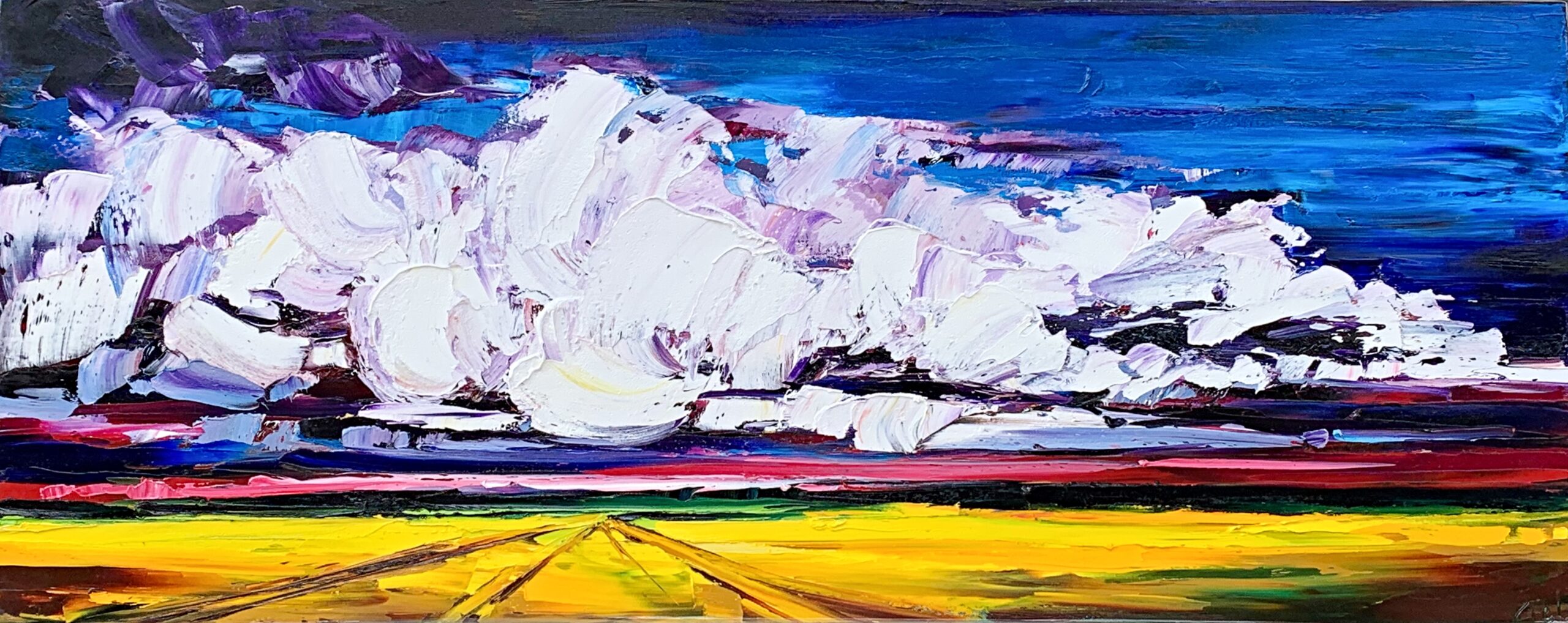 Unexpected and Unpredictable, oil prairie sky landscape painting by Kimberly Kiel | Effusion Art Gallery, Invermere BC