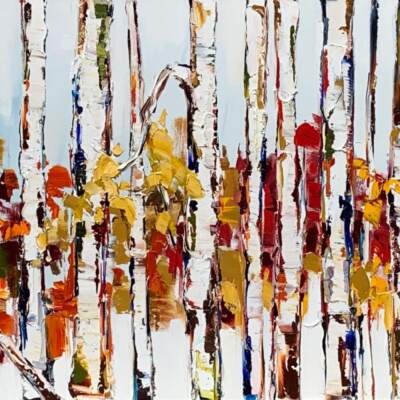 Walking on Cloud 9, oil autumn tree painting by Kimberly Kiel | Effusion Art Gallery, Invermere BC