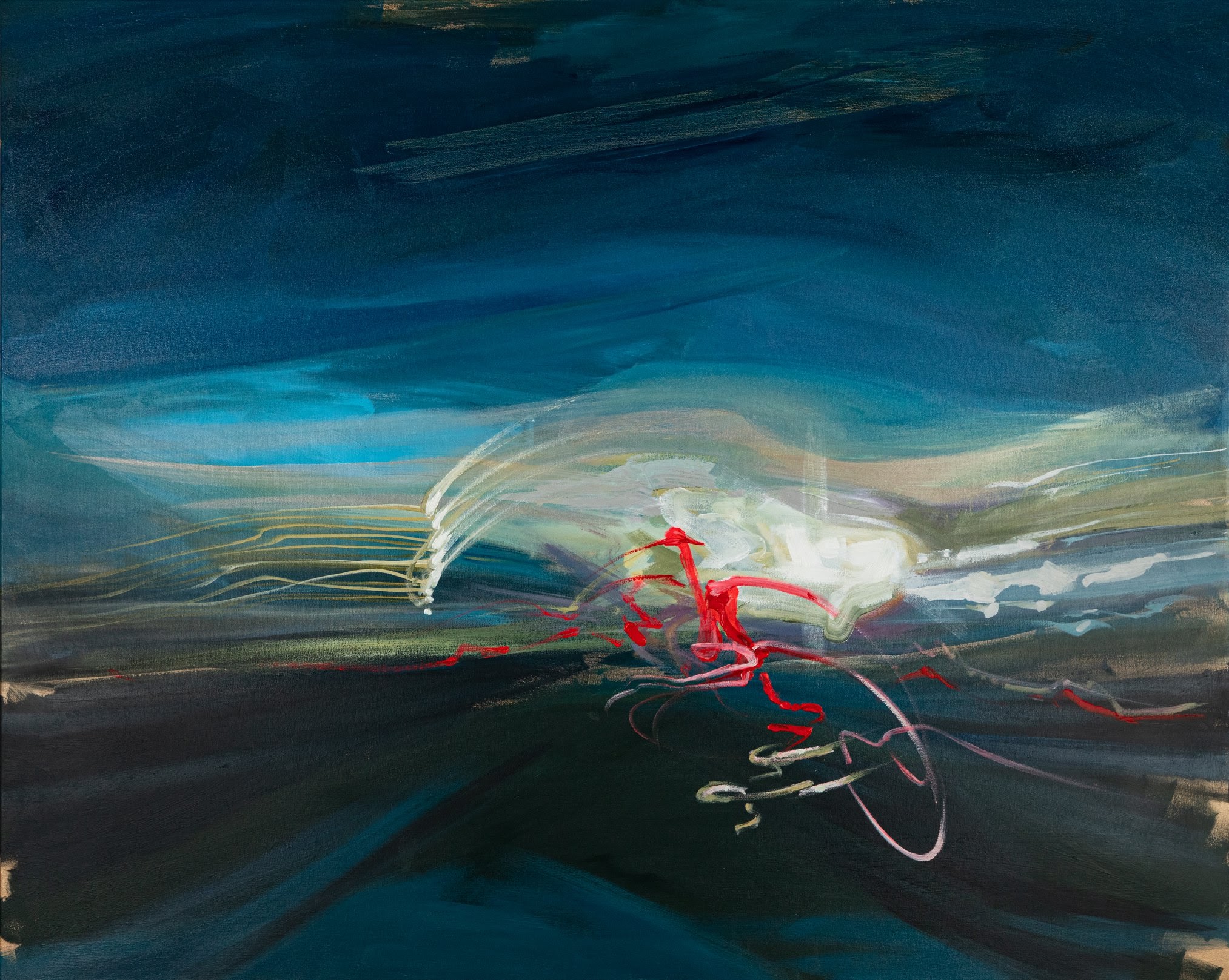Power Surge, mixed media lightening landscape painting by Michel St. Hilaire | Effusion Art Gallery, Invermere BC