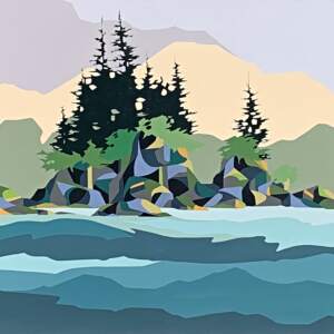 Original cubist west coast landscape panting in soft colours by Michelle Barkway.