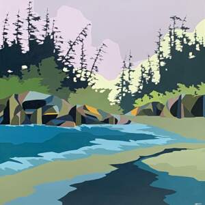 Original cubist west coast landscape panting in soft colours by Michelle Barkway.