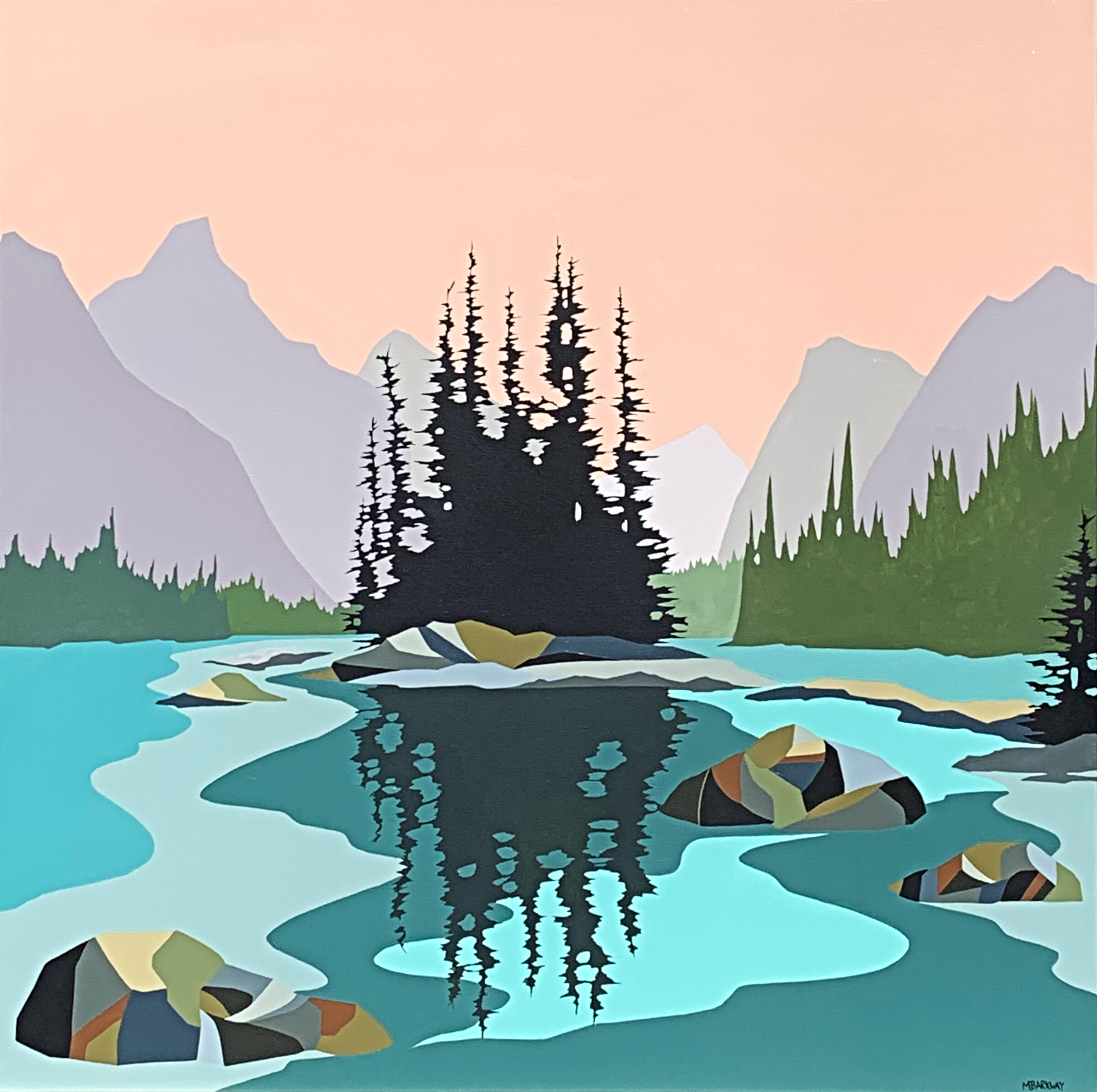 Spirit of the West, original acrylic landscape painting of Maligne Lake in Jasper National Park by Michelle Barkway | Effusion Art Gallery, Invermere BC
