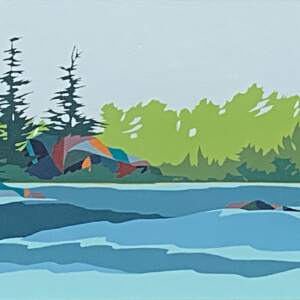 Original cubist west coast landscape panting in soft colours by Michelle Barkway.