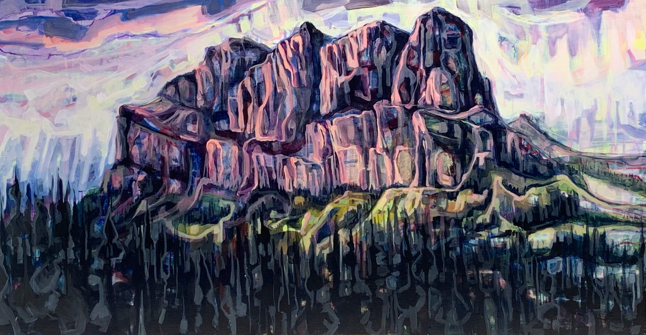 Castle Mountain, original acrylic painting by Sandy Kunze | Effusion Art Gallery, Invermere BC