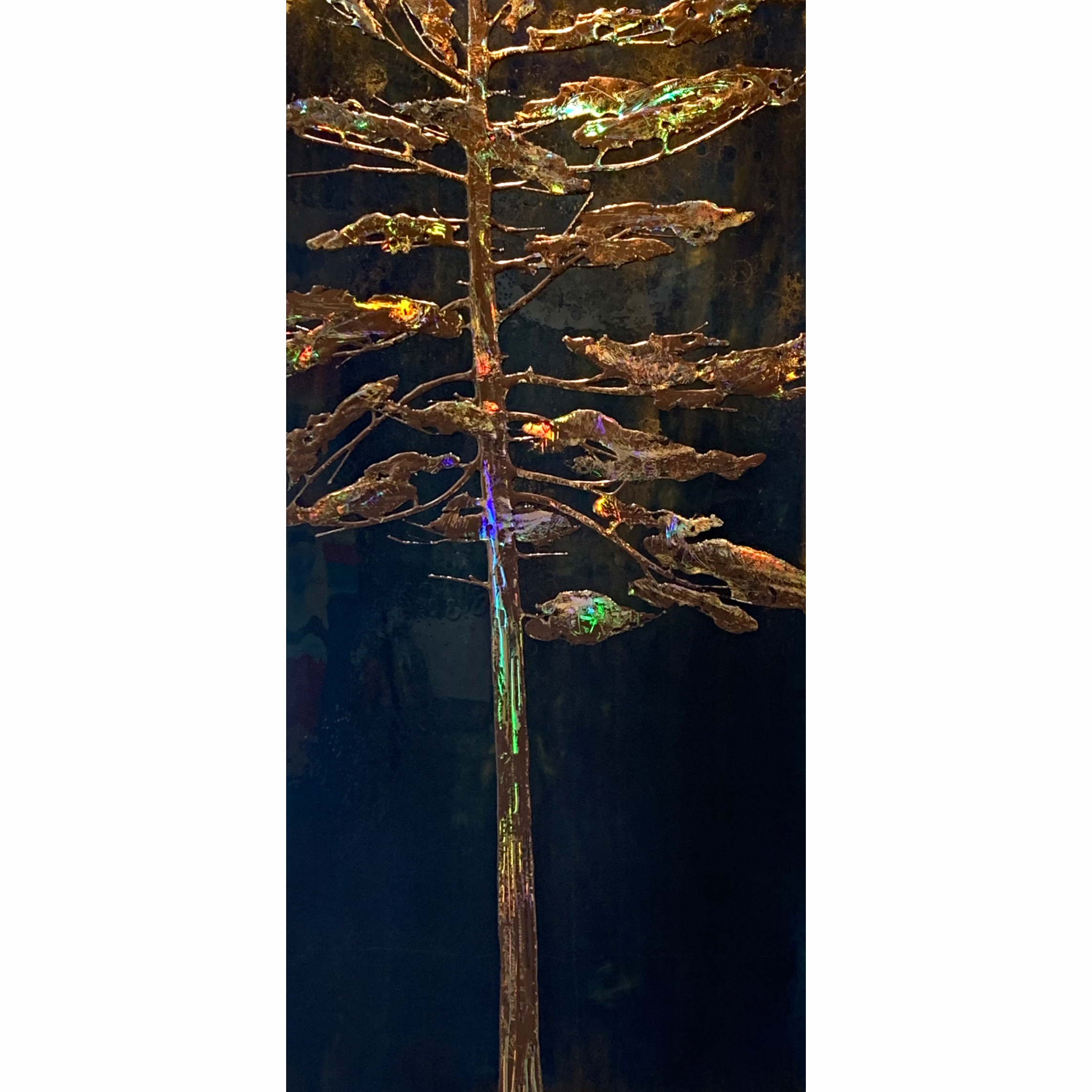 Gold Dust 2, mixed media  gold tree painting by Sarah Moffat | Effusion Art Gallery, Invermere BC