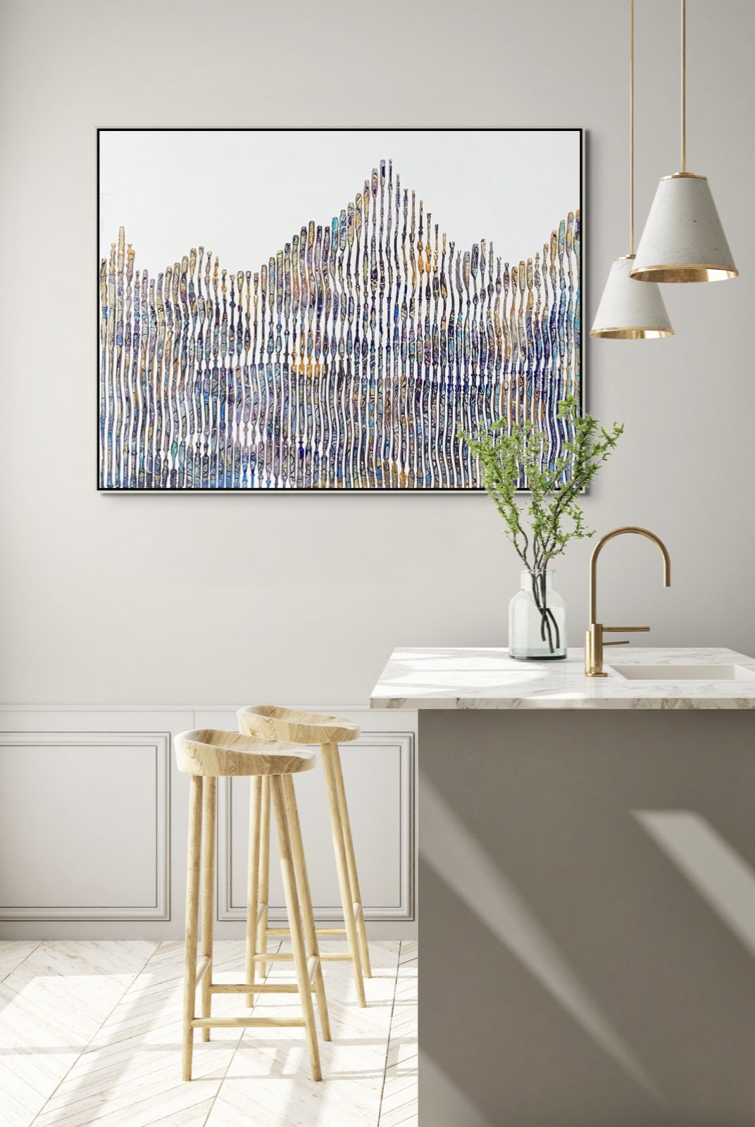The Rocky Mountain of My Heart, 3-D mixed media painting of the Banff + Canmore mountains by Virginie Schroeder | Effusion Art Gallery, Invermere BC