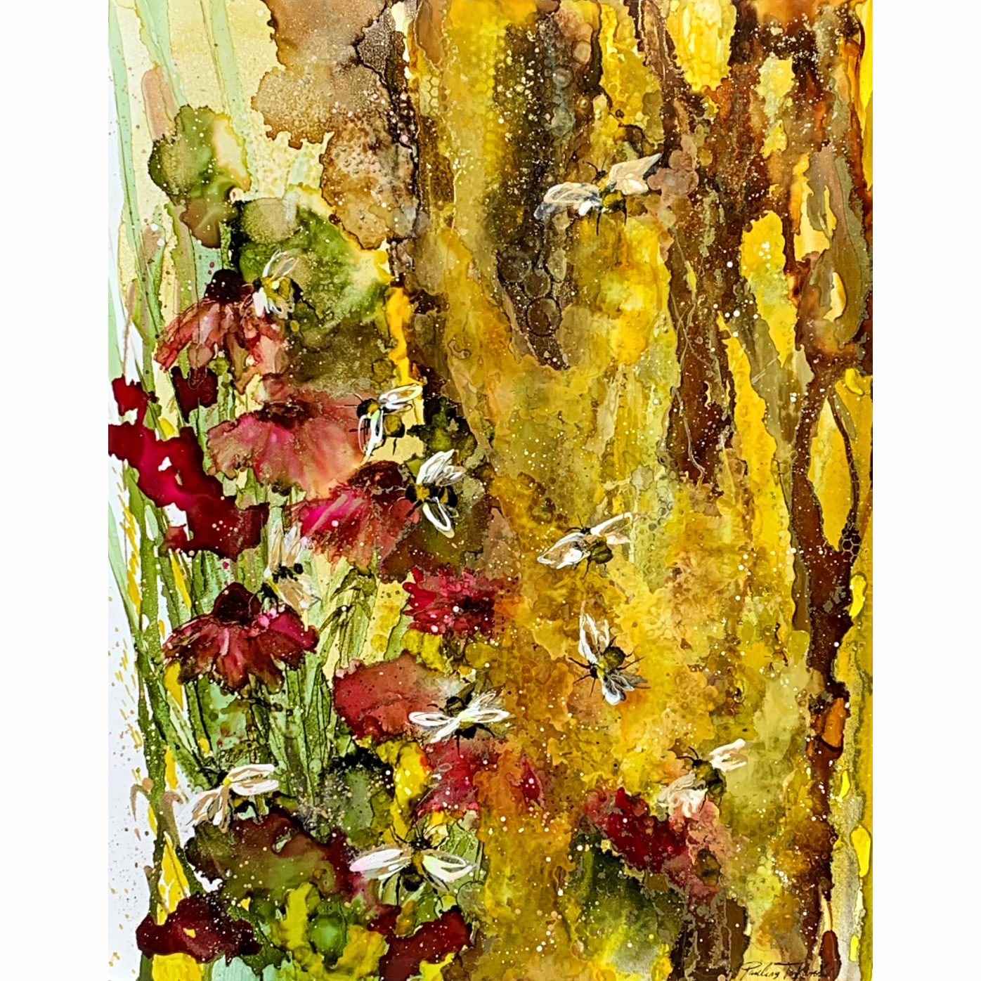 Bee Kaleidoscope, alcohol ink painting by Paulina Tokarski | Effusion Art Gallery, Invermere BC