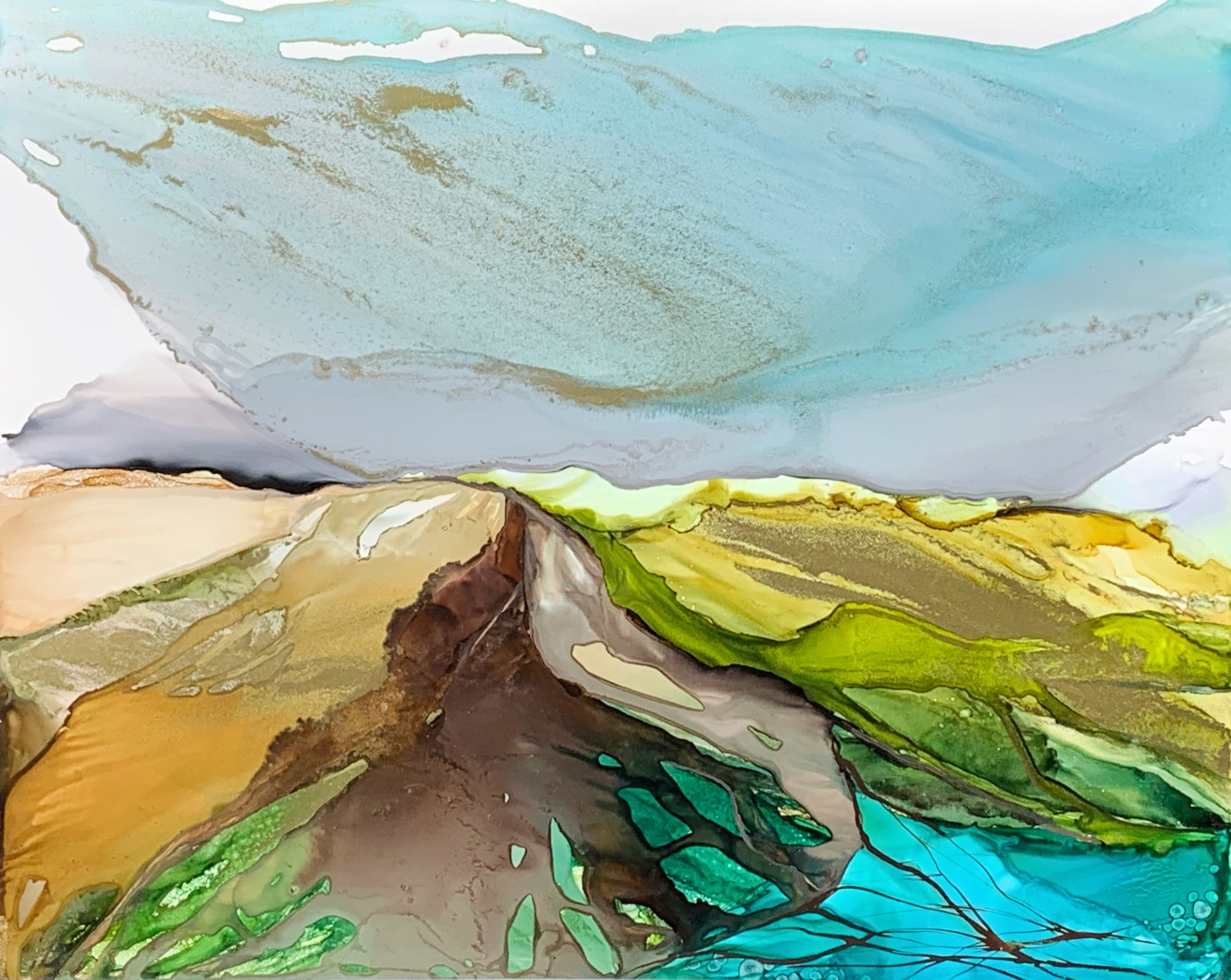 Dreamscape Unveiled, alcohol ink landscape painting by Paulina Tokarski | Effusion Art Gallery, Invermere BC
