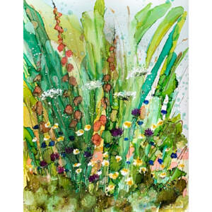 Alcohol ink fresh spring flower painting by Paulina Tokarski.