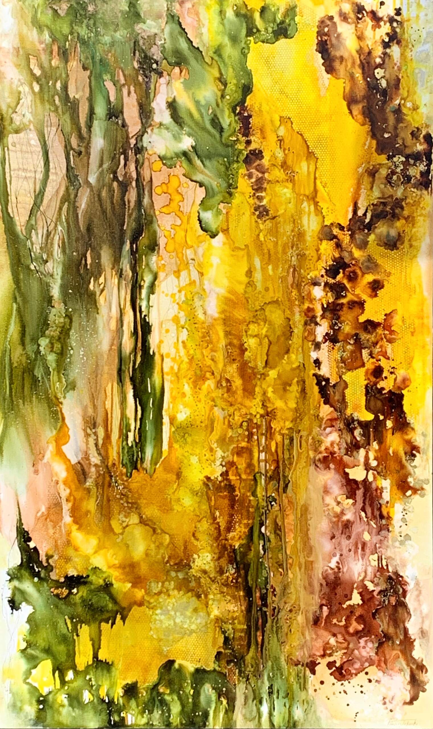 Nectar Nebula, alcohol ink bee-inspired abstract painting by Paulina Tokarski | Effusion Art Gallery, Invermere BC
