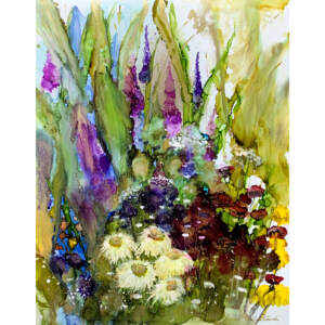 Alcohol ink painting of summer flowers by Paulina Tokarski.
