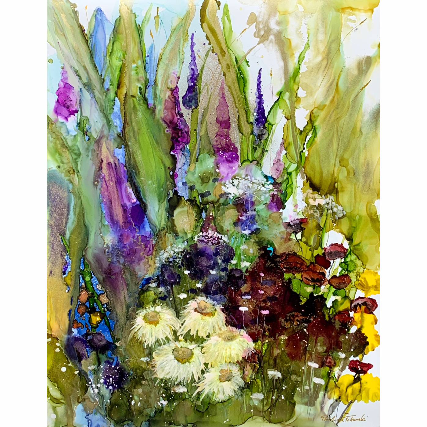 Radiant Blooms, alcohol ink floral painting by Paulina Tokarski | Effusion Art Gallery, Invermere BC