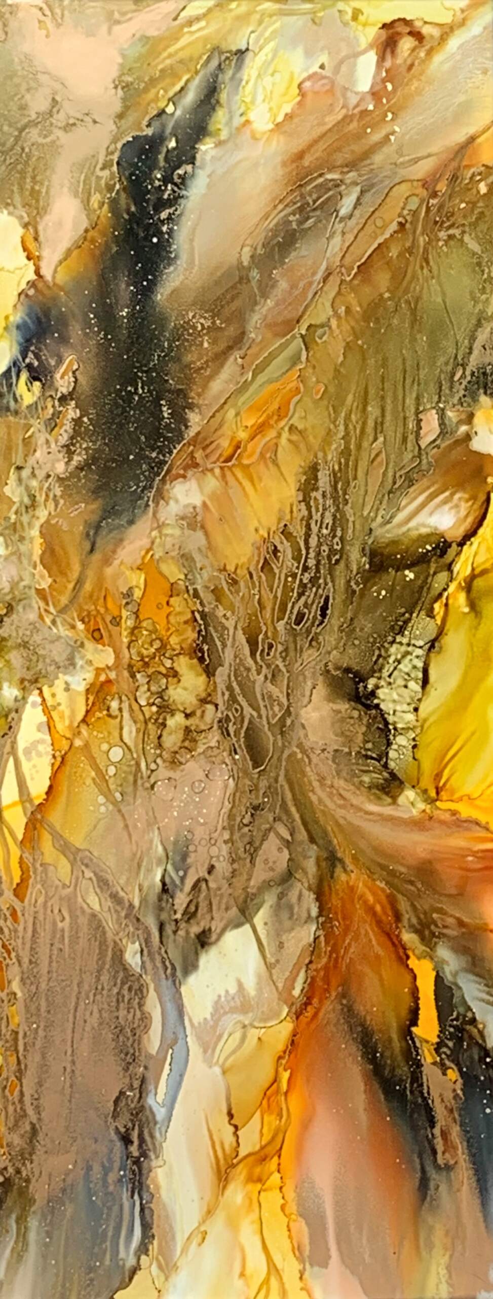 Rooted Euphoria 2, alcohol ink bee-inspired abstract painting by Paulina Tokarski | Effusion Art Gallery, Invermere BC