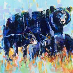 Black Bear with Two Cubs 2