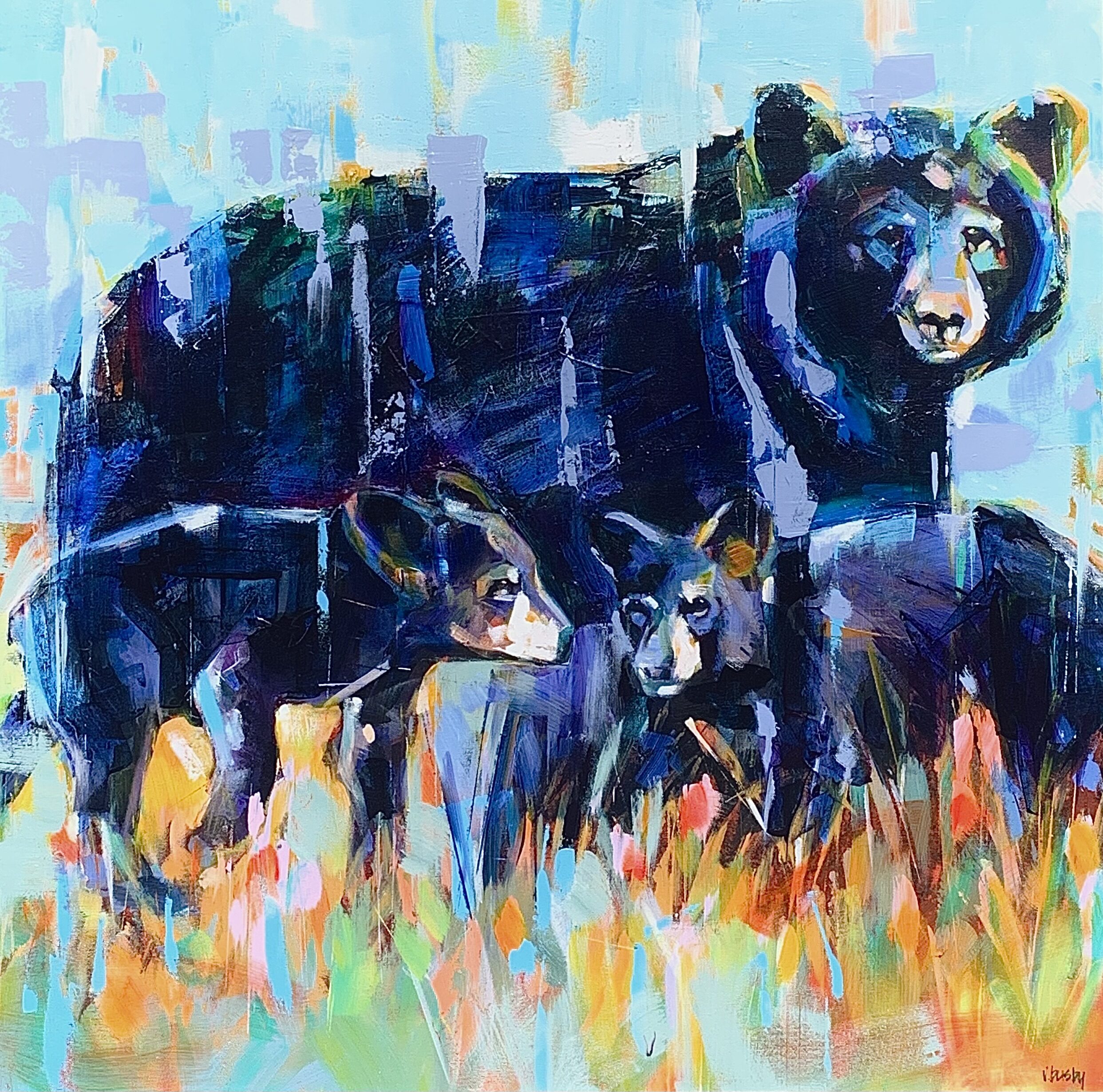 Busby black bear with 2 cubs