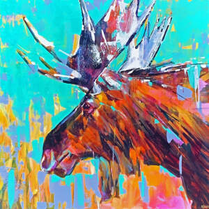 Bull Moose 5, acrylic moose painting by Verne Busby | Effusion Art Gallery, Invermere BC