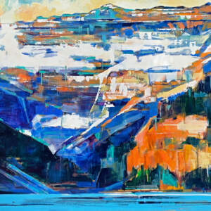 Original acrylic loose landscape painting of the Lake Louise Glacier by Verne Busby.