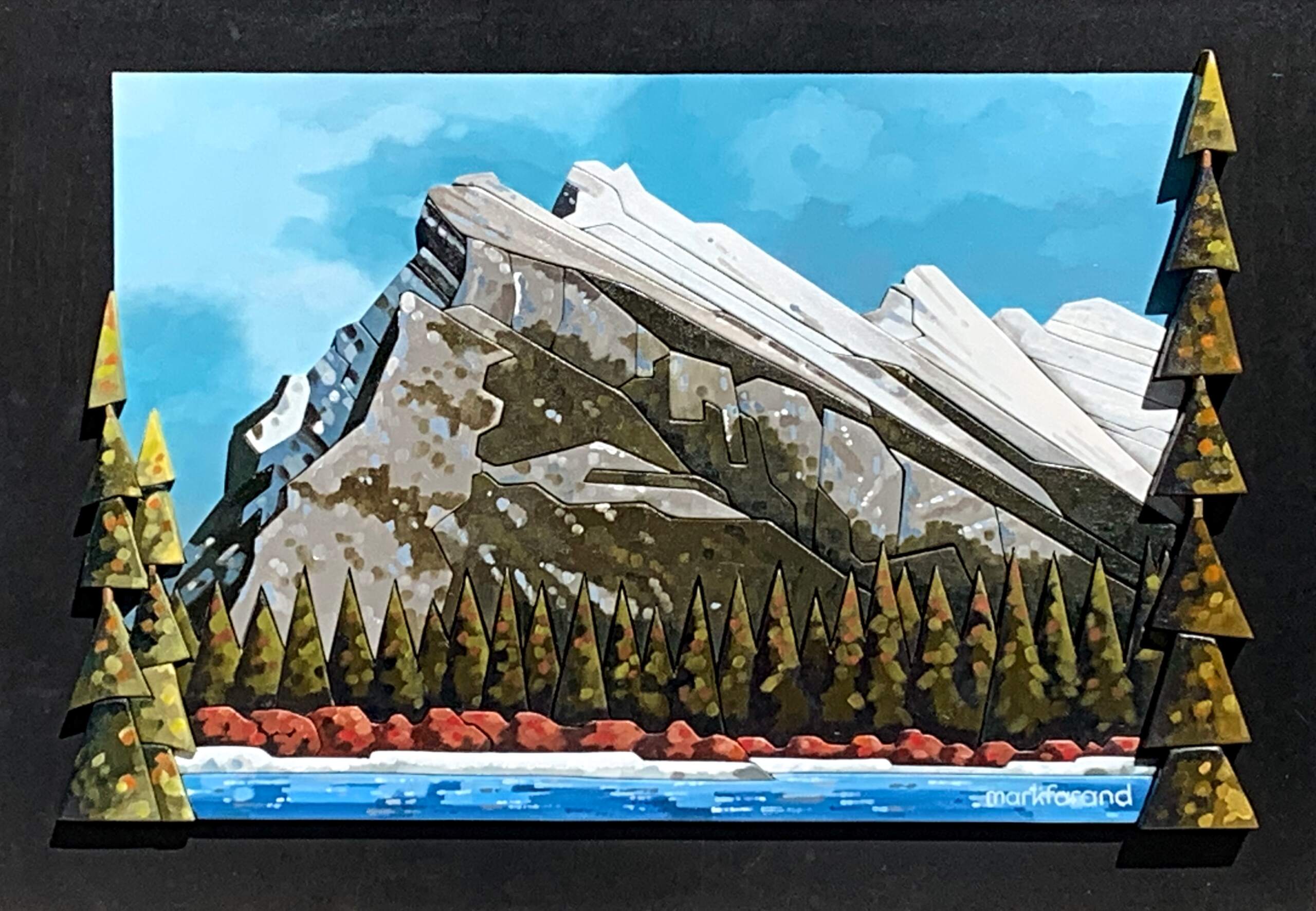 Rundle in Autumn, 3-D mixed media Mount Rundle landscape painting by Mark Farand | Effusion Art Gallery, Invermere BC