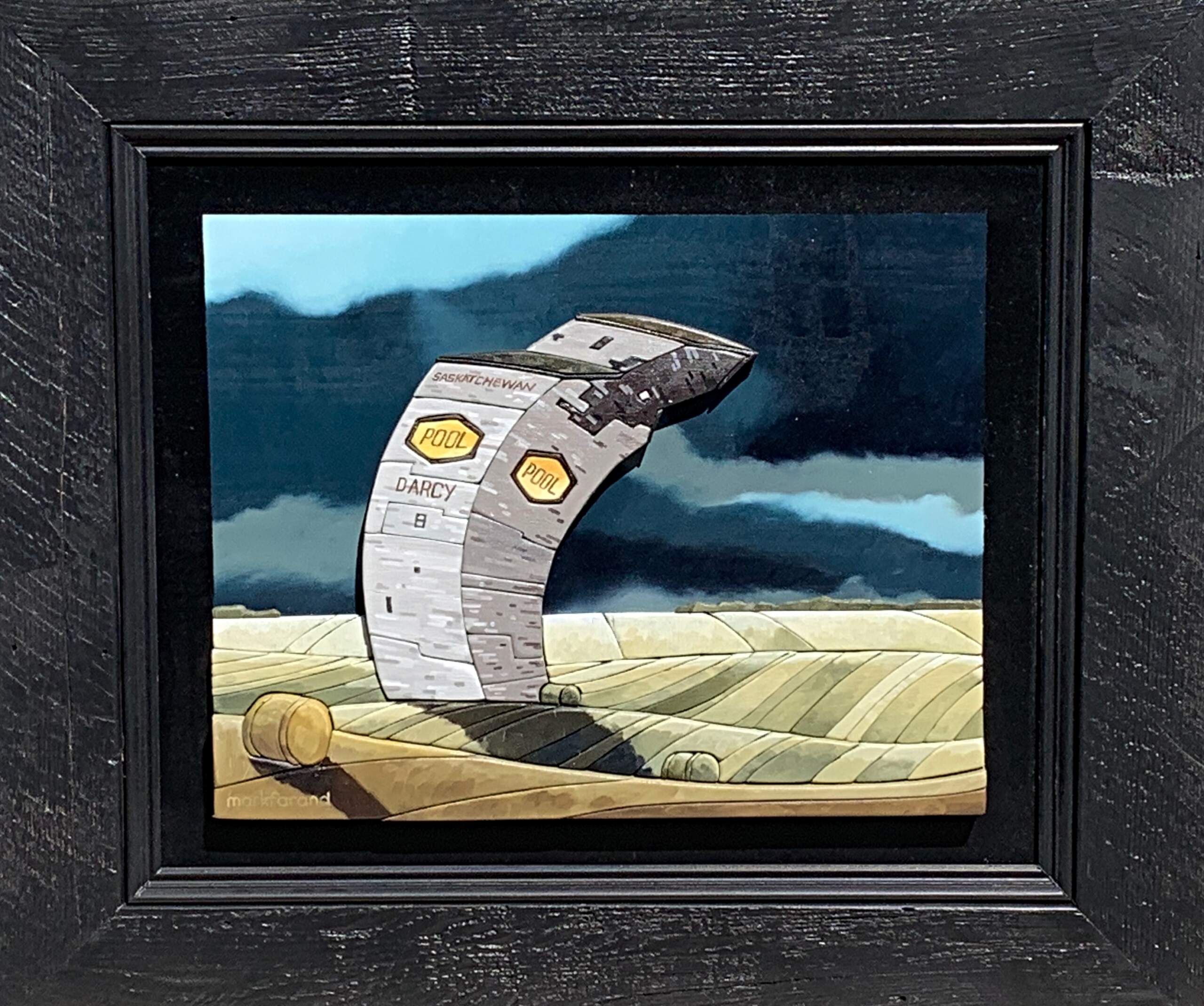 Shelter from the Storm, 3-D mixed media grain elevator + prairie landscape painting by Mark Farand | Effusion Art Gallery, Invermere BC