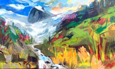 Stories of the Bugaboos, acrylic landscape painting by Becky Holuk | Effusion Art Gallery, Invermere BC