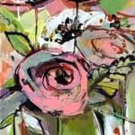Pink and Green All Day, acrylic flower painting by Katie Lois | Effusion Art Gallery, Invermere BC