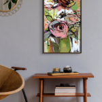 Pink and Green All Day, original floral painting by Katie Lois at Effusion Art Gallery in Invermere, BC.