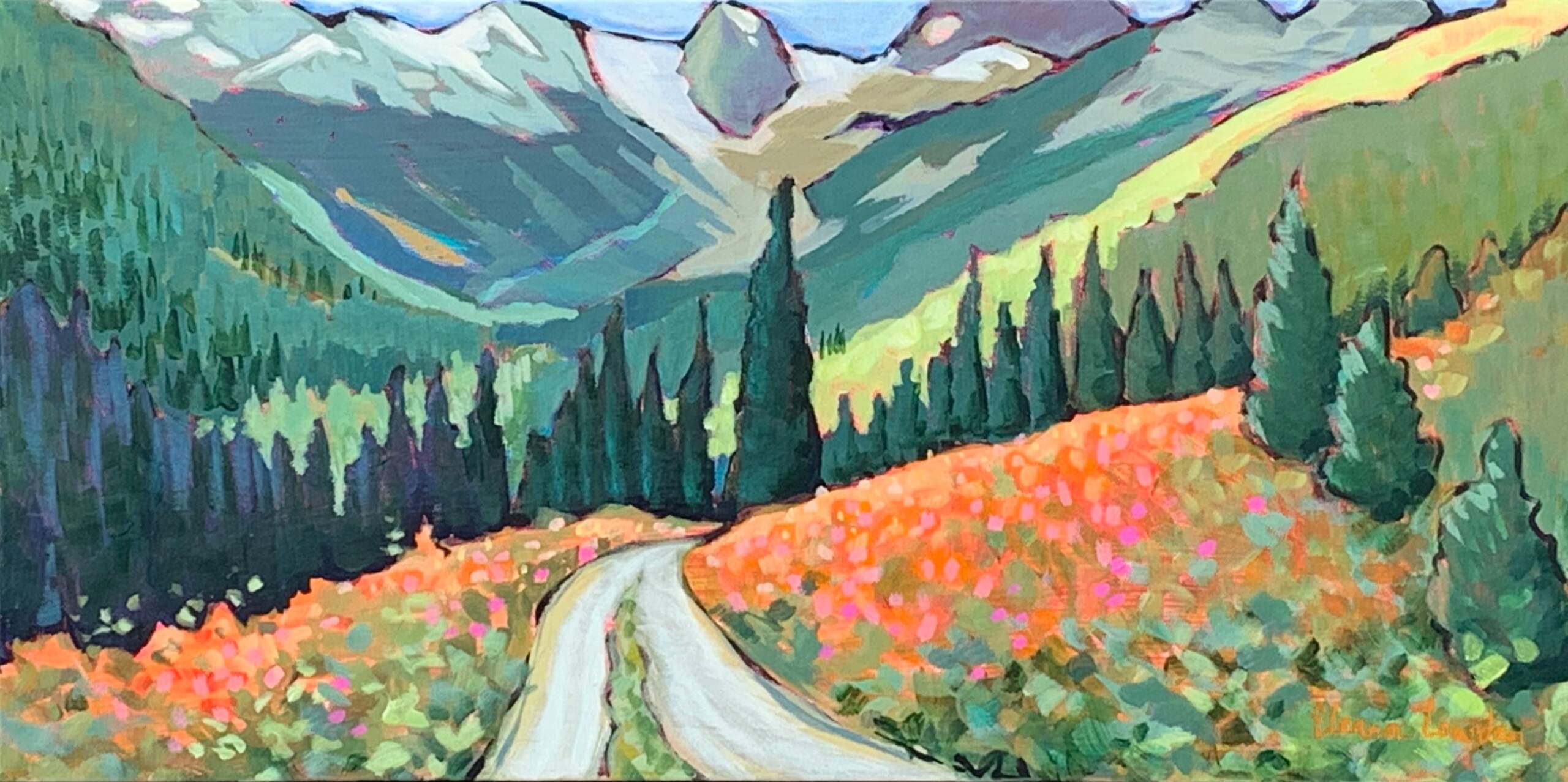 Imagine Summer in the Bugaboos, acrylic landscape painting by Eleanor Lowden | Effusion Art Gallery, Invermere BC