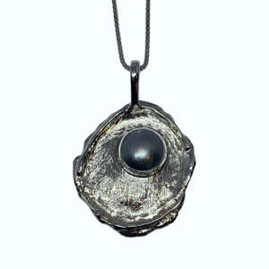 Handmade silver + pearl necklace by A&R Jewellery | Effusion Art Gallery, Invermere BC