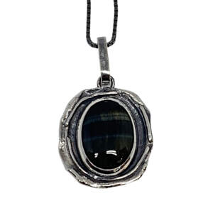 Handmade silver + hawk's eye necklace by A&R Jewellery | Effusion Art Gallery, Invermere BC