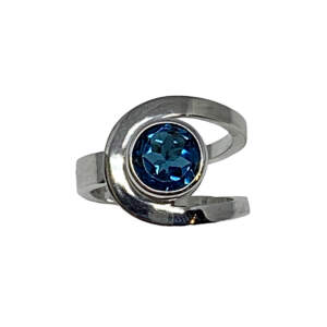 Handmade silver + 2.5 ct round London blue topaz ring by A&R Jewellery | Effusion Art Gallery, Invermere BC