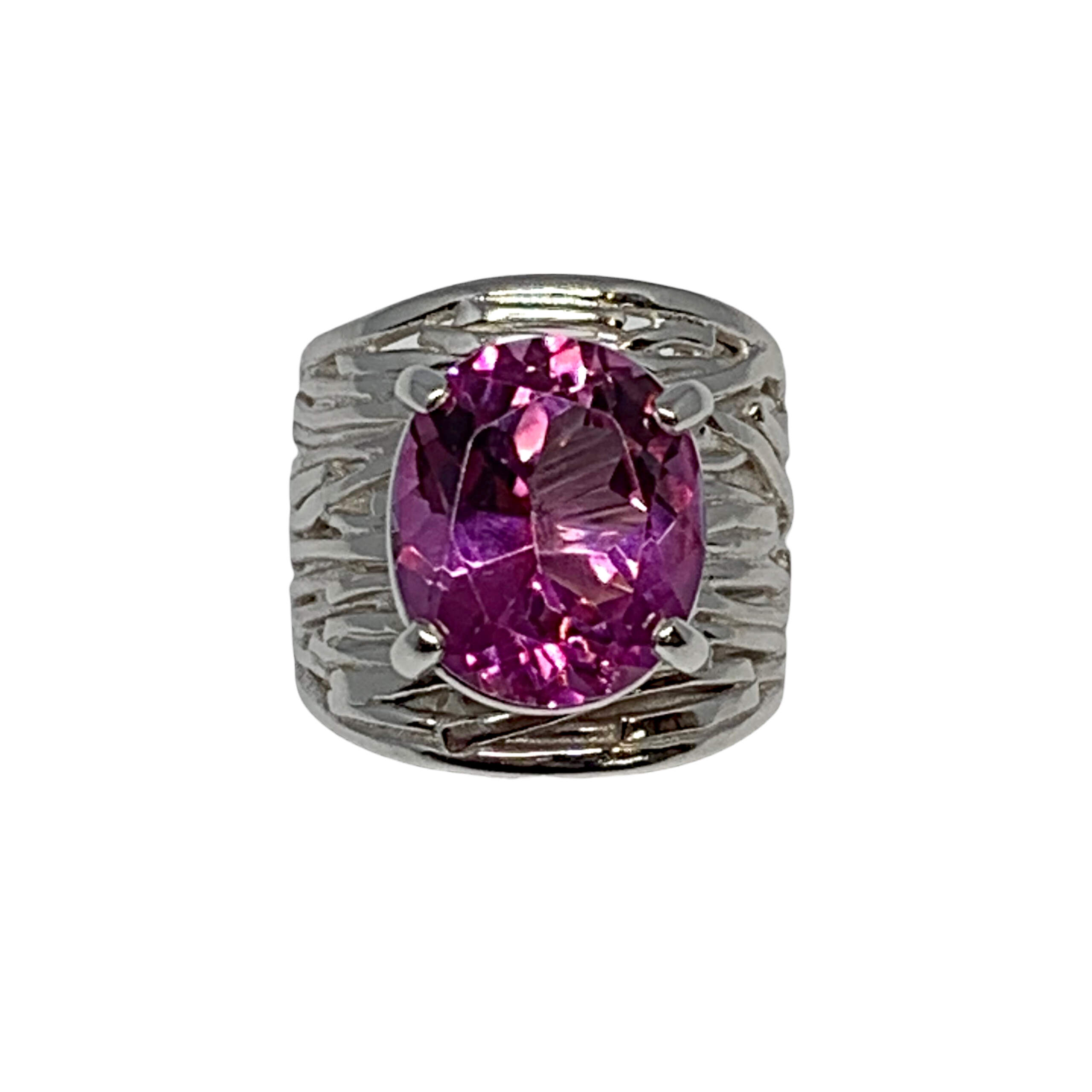 Handmade silver + 10.5 ct oval pink topaz ring by A&R Jewellery | Effusion Art Gallery, Invermere BC